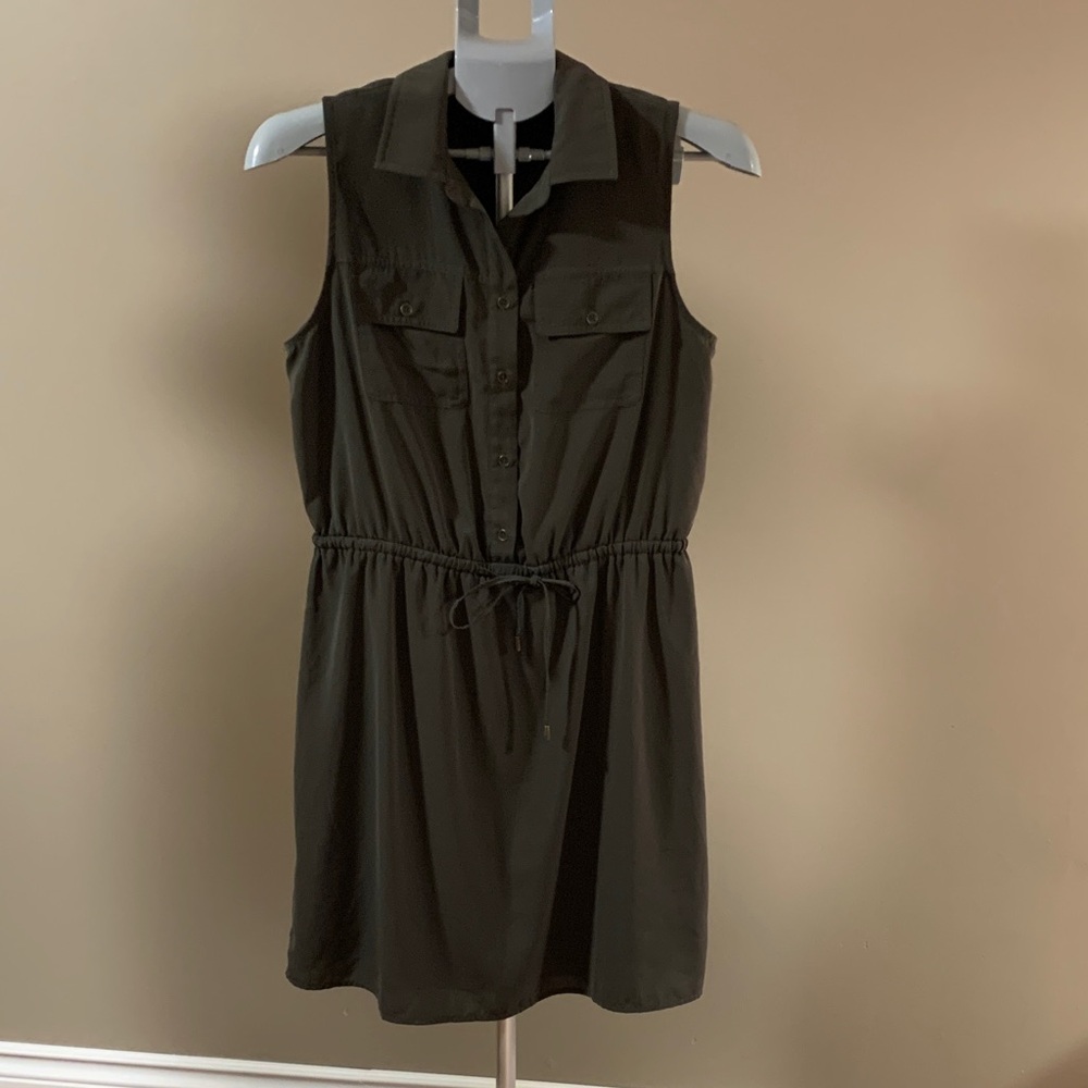 Mario Serrani Dark Greenish Brown Sleeveless Mini Dress, medium